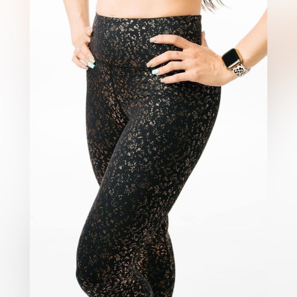 Zyia Black Rose Gold Flake Light n Tight Hi-Rise 7/8 Leggings 24” Size 20